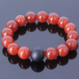 Men's Gemstone Elastic Bracelet 16mm Matte Black Onyx 14mm Red Agate DiyNotion BR079