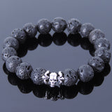 Handmade Men/Women Elastic Bracelet Lava Rock 925 Sterling Silver Skull DiyNotion BR376
