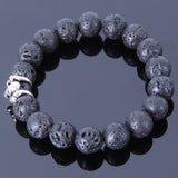 Handmade Men/Women Elastic Bracelet Lava Rock 925 Sterling Silver Skull DiyNotion BR376