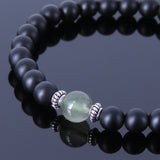 Men Women Gemstone Bracelet Matte Black Onyx Green Rutilated Quartz 925 Sterling Silver Spacer DiyNotion BR385
