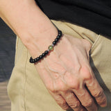 Men Women Gemstone Bracelet Matte Black Onyx Green Rutilated Quartz 925 Sterling Silver Spacer DiyNotion BR385