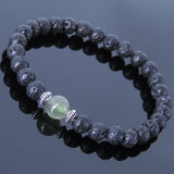 Men Women Gemstone Bracelet Lava Rock Green Rutilated Quartz 925 Sterling Silver Spacer DiyNotion BR386