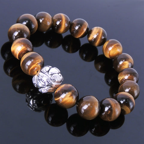 Men's Women Brown Tiger Eye 925 Sterling Silver Bracelet Chinese Brave Troop Bead DiyNotion Handmade BR026