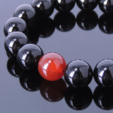 Men's Gemstone Elastic Bracelet 14mm Black Onyx 14mm Red Agate DiyNotion BR078