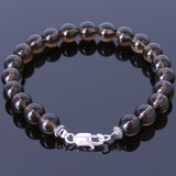 Men Women Gemstone Bracelet Smoky Quartz 925 Sterling Silver Clasp DiyNotion BR380