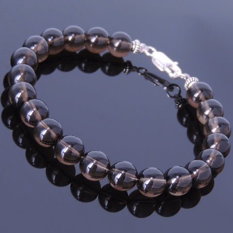 Men Women Gemstone Bracelet Smoky Quartz 925 Sterling Silver Clasp DiyNotion BR380