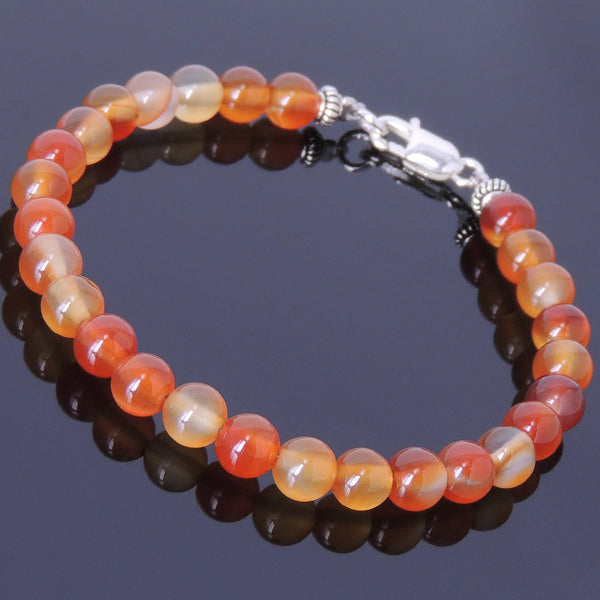 Handmade Men Women Gemstone Bracelet Red Carnelian 925 Sterling Silver Clasp DiyNotion BR382