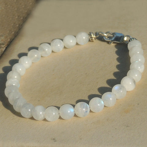 Moonstone Sterling Silver Bracelet Natural Gemstone 925 Clasp for Men Women DiyNotion Handmade BR383