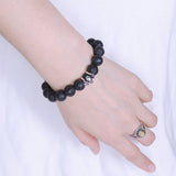 Handmade Men/Women Elastic Bracelet Lava Rock 925 Sterling Silver Skull DiyNotion BR376