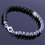 Handmade Men Women Gemstone Bracelet Matte Black Onyx Hematite 925 Sterling Silver Fleur de Lis DiyNotion BR141