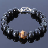 Mens Women Black Obsidian Tiger Eye Bracelet Sterling Silver Clasp Gemstone DiyNotion Handmade BR122