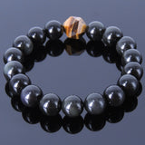 Handmade Men Women Gemstone Elastic Bracelet Black Obsidian Tiger Eye DiyNotion BR122E