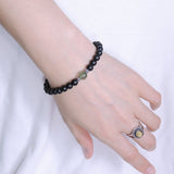 Men Women Gemstone Bracelet Matte Black Onyx Green Rutilated Quartz 925 Sterling Silver Spacer DiyNotion BR385