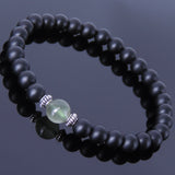 Men Women Gemstone Bracelet Matte Black Onyx Green Rutilated Quartz 925 Sterling Silver Spacer DiyNotion BR385