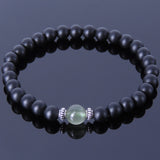 Men Women Gemstone Bracelet Matte Black Onyx Green Rutilated Quartz 925 Sterling Silver Spacer DiyNotion BR385
