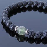 Men Women Gemstone Bracelet Lava Rock Green Rutilated Quartz 925 Sterling Silver Spacer DiyNotion BR386