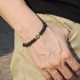 Men Women Gemstone Bracelet Lava Rock Green Rutilated Quartz 925 Sterling Silver Spacer DiyNotion BR386