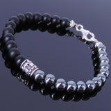 Handmade Men Women Gemstone Bracelet Matte Black Onyx Hematite 925 Sterling Silver Fleur de Lis DiyNotion BR141
