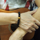 Handmade Men Women Gemstone Elastic Bracelet Black Obsidian Tiger Eye DiyNotion BR122E