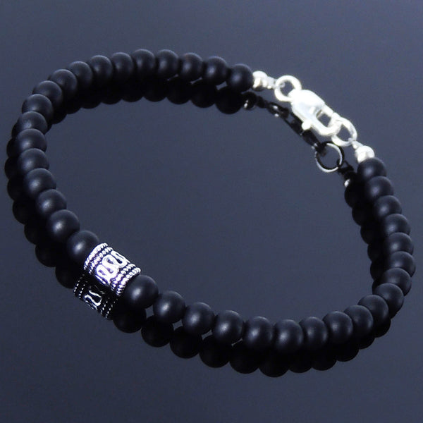 Handmade Men Women Gemstone Bracelet Matte Black Onyx 925 Sterling Silver Clasp DiyNotion BR246