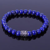 Handmade Men/Women Gemstone Bracelet Lapis 925 Sterling Silver Fleur de Lis Bead DiyNotion BR257E