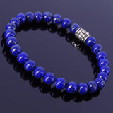 Handmade Men/Women Gemstone Bracelet Lapis 925 Sterling Silver Fleur de Lis Bead DiyNotion BR257E