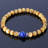 Men Women Gemstone Bracelet Golden Tiger Eye Lapis 925 Sterling Silver Spacer DiyNotion BR387