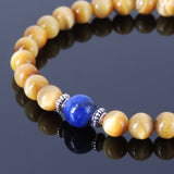 Men Women Gemstone Bracelet Golden Tiger Eye Lapis 925 Sterling Silver Spacer DiyNotion BR387