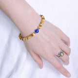 Men Women Gemstone Bracelet Golden Tiger Eye Lapis 925 Sterling Silver Spacer DiyNotion BR387