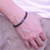 Men Women Gemstone Bracelet Lava Rock Lapis Lauzli 925 Sterling Silver Spacer DiyNotion BR375