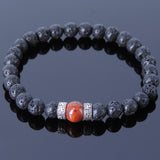 Men Women Gemstone Bracelet Lava Rock Red Jasper Stone 925 Sterling Silver Spacer DiyNotion BR388