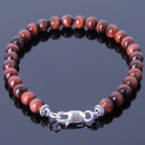 Handmade Men Women Gemstone Bracelet Red Tiger Eye 925 Sterling Silver Clasp DiyNotion BR389