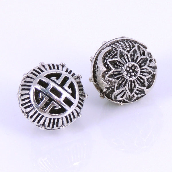 Sterling Silver 925 Vintage Double-sided Lotus Lucky Bead Charm WSP263 Wholesale: See Discount Coupons in Item Details