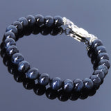 Handmade Men Women Gemstone Bracelet Blue Tiger Eye 925 Sterling Silver Clasp DiyNotion BR390