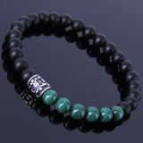 Men/Women Bracelet Matte Black Onyx Malachite 925 Sterling Silver Fleur de Lis Bead DiyNotion BR250E
