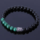 Men/Women Bracelet Matte Black Onyx Malachite 925 Sterling Silver Fleur de Lis Bead DiyNotion BR250E