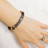 Handmade Men Women Gemstone Bracelet Brown Tiger Eye 925 Sterling Silver Lucky Charm DiyNotion BR097