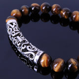 Handmade Men Women Gemstone Bracelet Brown Tiger Eye 925 Sterling Silver Lucky Charm DiyNotion BR097