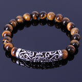 Handmade Men Women Gemstone Bracelet Brown Tiger Eye 925 Sterling Silver Lucky Charm DiyNotion BR097