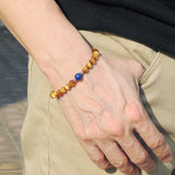 Men Women Gemstone Bracelet Golden Tiger Eye Lapis 925 Sterling Silver Spacer DiyNotion BR387