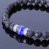 Men Women Gemstone Bracelet Lava Rock Lapis Lauzli 925 Sterling Silver Spacer DiyNotion BR375