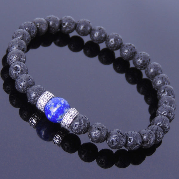 Men Women Gemstone Bracelet Lava Rock Lapis Lauzli 925 Sterling Silver Spacer DiyNotion BR375