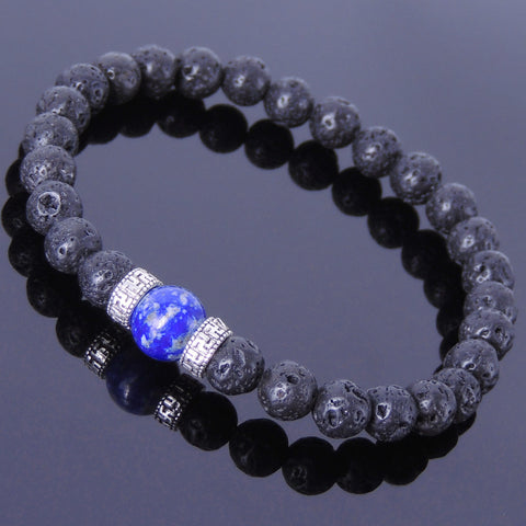 Men Women Gemstone Bracelet Lava Rock Lapis Lauzli 925 Sterling Silver Spacer DiyNotion BR375
