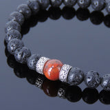Men Women Gemstone Bracelet Lava Rock Red Jasper Stone 925 Sterling Silver Spacer DiyNotion BR388