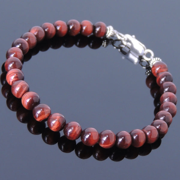 Handmade Men Women Gemstone Bracelet Red Tiger Eye 925 Sterling Silver Clasp DiyNotion BR389