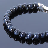 Handmade Men Women Gemstone Bracelet Blue Tiger Eye 925 Sterling Silver Clasp DiyNotion BR390