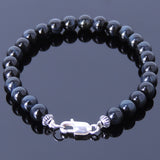 Handmade Men Women Gemstone Bracelet Blue Tiger Eye 925 Sterling Silver Clasp DiyNotion BR390