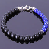 Mens Women Matte Black Onyx Lapis Bracelet Sterling Silver 925 Clasp Gemstone DiyNotion Handmade BR203