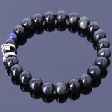 Mens Women Black Obsidian Lapis Sterling Silver Bracelet 925 Cross Charm DiyNotion Handmade BR205