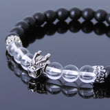 Handmade Men Women Gemstone Bracelet Matte Black Onyx White Crystal 925 Sterling Silver Wolf Spacer DiyNotion BR206